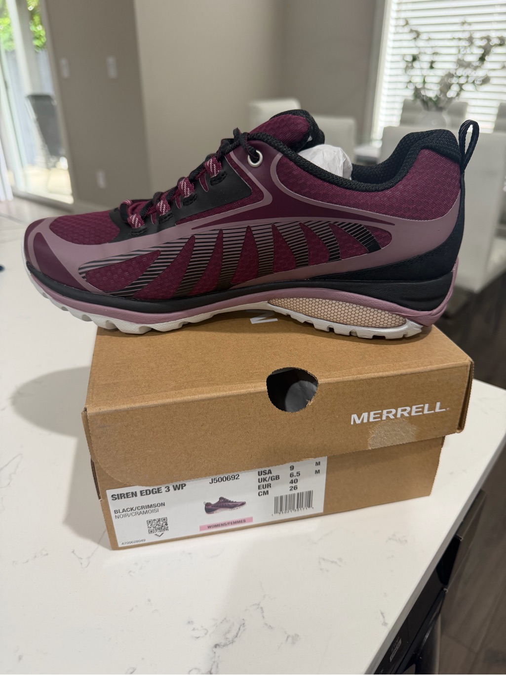 Merrell Siren Edge 3 Wp Women's Waterproof Trail Shoe - Crimson/Black Size 9